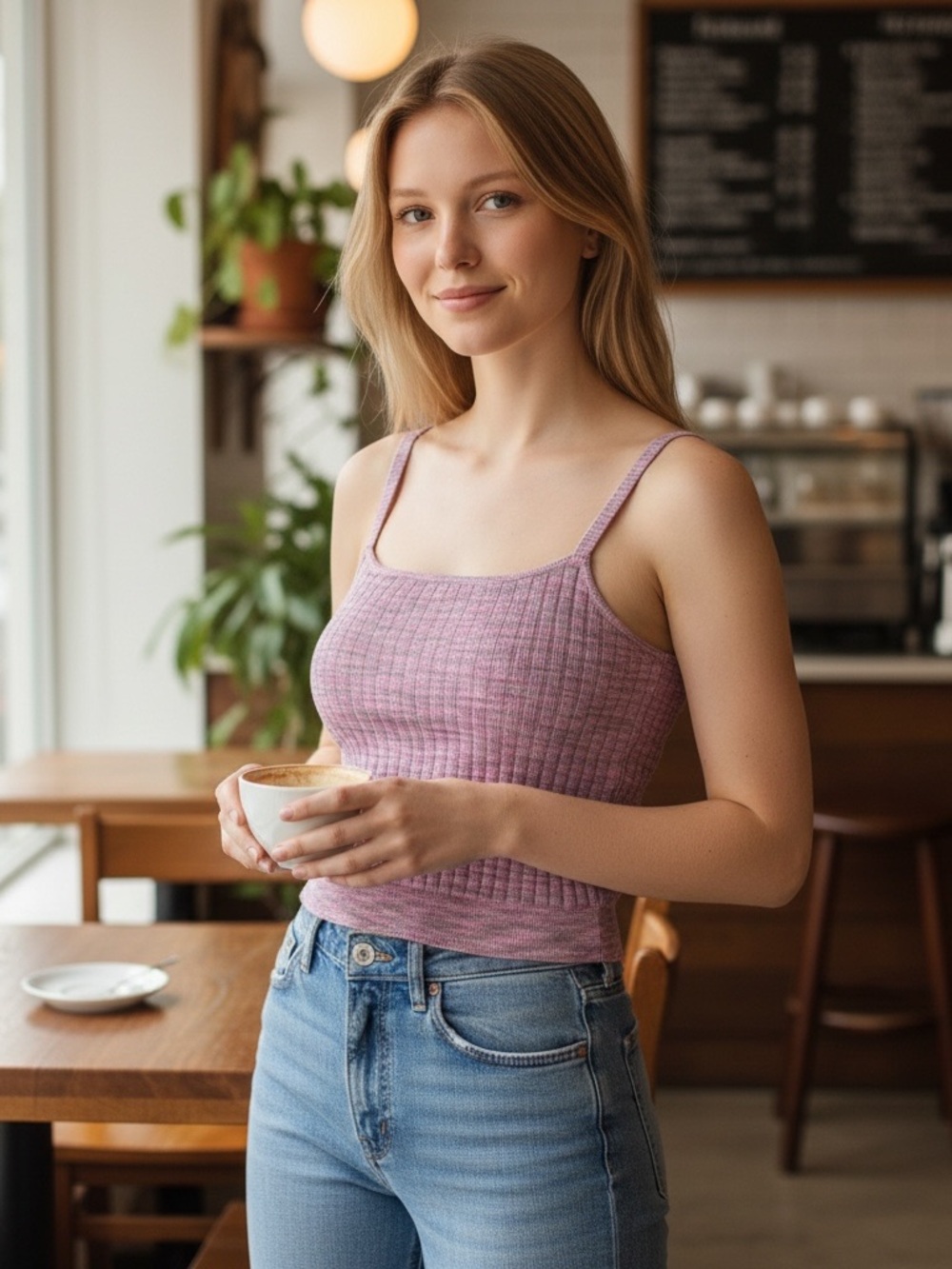 CALLAHAN Knit Ribbed Tank Top Pink Green M